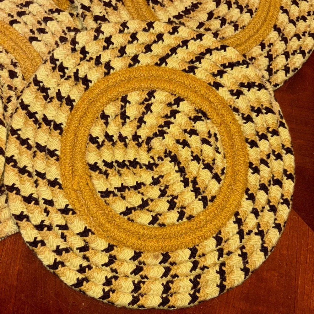 Braided Round Placemats |‎ Set of 5 | Yellow Brown | Kitchen Table Decor